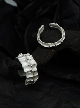 【K社制造】原创设计暗黑手工纯银小众脊椎戒指开口情侣