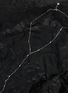 韩版简约S925通体纯银珠珠项链女ins冷淡风短款流苏毛衣链