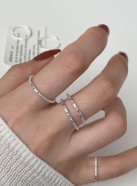 韩版小众设计感小彩钻戒指女ins冷淡风时尚可叠戴显手细简约指环