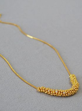 高级感欧美小众设计闪耀锆石圈时尚轻奢简约黄铜镀金项链锁骨链