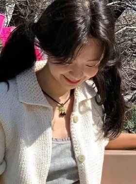 fever同款项链樱桃吊坠黑色串珠锁骨链小众设计感夏季百搭颈链女