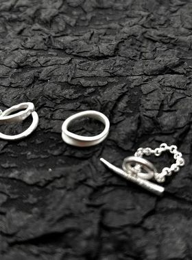 【K社制造】暗黑风缠绕戒指复古做旧不规则线条指环链条对戒