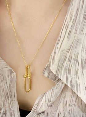 韩国时尚U字型项链女925银ins欧美金色简约高级感学生锁骨链潮