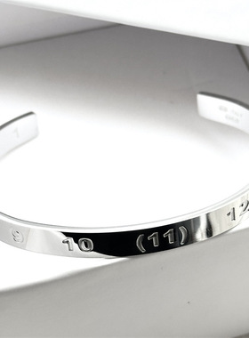 经典简约数字手镯925银男女士个性开口LOGO刻印宽版手环情侣