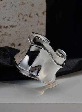 【K社制造】小众设计感折纸纹理复古戒指女925纯银光面褶皱食指戒