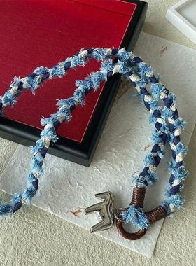 编织项链小众布艺吊坠设计感高级感女轻奢配饰长款毛衣链饰品颈链