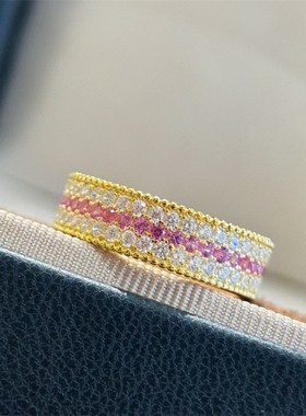 【K社制造】纯银繁星排钻粉钻满钻戒指轻奢高级中古风复古指环