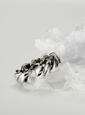 【K社制造】麻花素戒指 925纯银复古做旧编织蹦迪嘻哈戒指潮食指