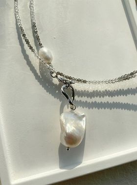 【K社制造】天然水晶巴洛克珍珠复古高级串珠长项链毛衣链极简