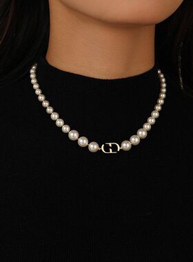 渐变珍珠项链女轻奢小众时尚复古高级感气质锁骨链