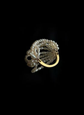 自由漫游 法式手工编织多层珍珠叠戴戒指小众高级