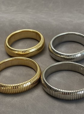 【K社制造】极简宽窄版弹力圆环手镯叠戴中古款vintage质感手环女