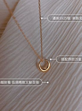 韩国925银项链女复古几何圆圈锁骨链ins简约气质颈链学生潮吊坠