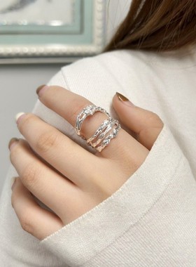 【K社制造】多层褶皱纹理金属时尚戒指气质简约波浪开口指环