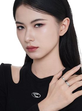 韩版小清新S925纯银蝴蝶戒指女开口个性时髦百搭哑光食指戒