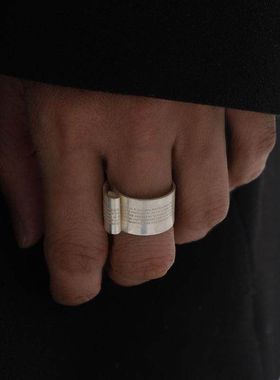 中性卷轴戒指 手工925银烧白激光品牌介绍白金色均码可调节无