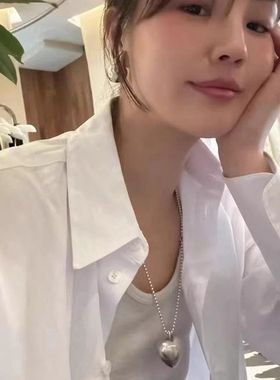 向日葵欧尼fever同款爱心项链女银色长款卫桃心衣链ins高级感叠戴