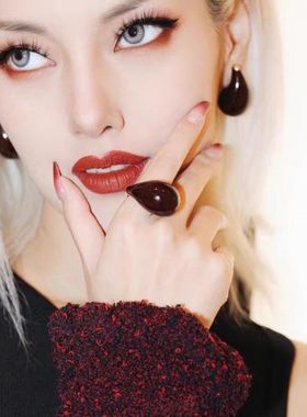 珐琅滴釉水滴戒指女小众设计时髦精高级感彩绘开口食指指环