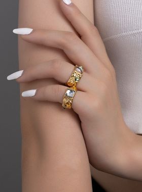 【K社制造】镶钻黄铜镀金vintage欧美时尚博主同款戒指女新款