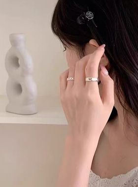 S925纯银韩版小众设计感镂空爱心戒指复古时尚韩式风指环