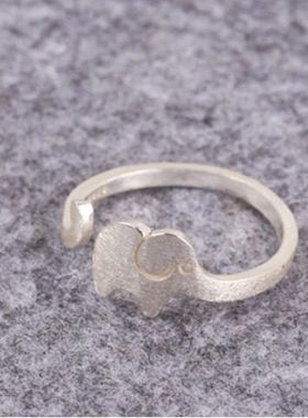 韩版简约拉丝磨砂大象银戒指镀s925银饰品开口可调节