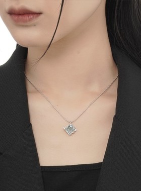 【K社制造】时尚S925纯银不规则镶钻褶皱项链女短款圆珠滴釉项链