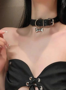 暗黑系亚文化皮项圈朋克街头Y2Kchoker甜酷辣妹项链颈链锁骨链潮
