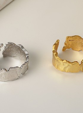 【K社制造】925纯银烧皱纹理戒指女ins冷淡风时尚不规则戒指开口