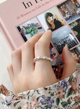 日韩版缠绕开口戒指女INS镀金色复古指环网红冷淡风麻花
