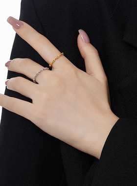 J1455 韩版简约S925通体纯银链条指环女开口小巧百搭小众戒指