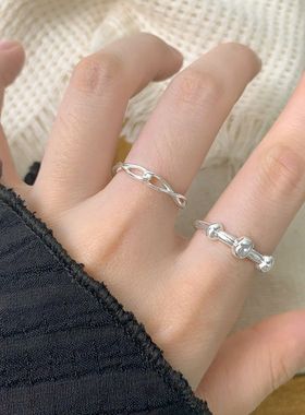 线条交叉扭纹S925纯银戒指韩版INS小众设计简约百搭银指环女