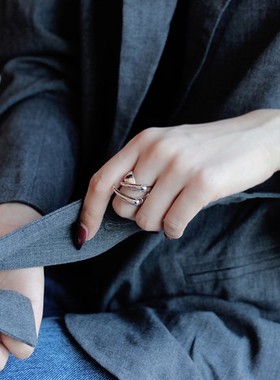 【K社制造】爪牙戒指925银小众食指开口可调节指环男女潮牌情侣