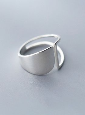 韩版简约几何型光面镂空戒指时尚个性小众设计开口百搭食指戒指环