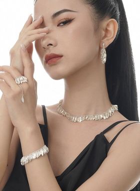 【K社制造】设计师草裙戒指饰品休闲风S925纯银树叶手饰女