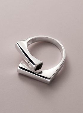几何交错戒指 韩版新款个性高级设计感开口可调方块交叉开口指环