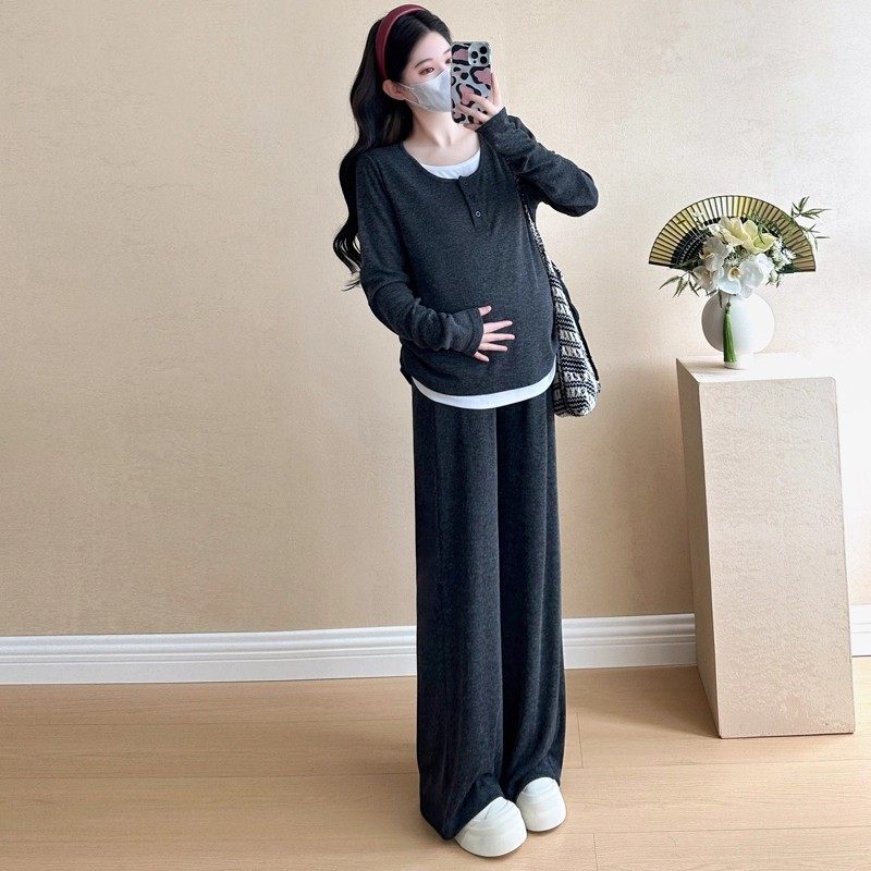 孕妇套装春秋季新款慵懒风假两件显瘦上衣+直筒裤子两件套大弹力,淘宝优惠券,粉丝福利购,淘宝优惠卷