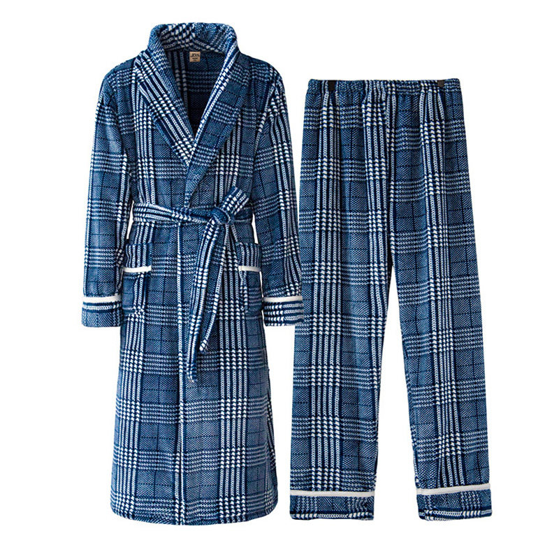 珊瑚绒春秋冬长款男士日式加大浴袍 优美纺睡袍/浴袍