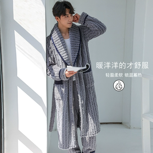 Зимний банный халат, пижама, фланелевый коралловый бархатный длинный лонгслив, увеличенная толщина