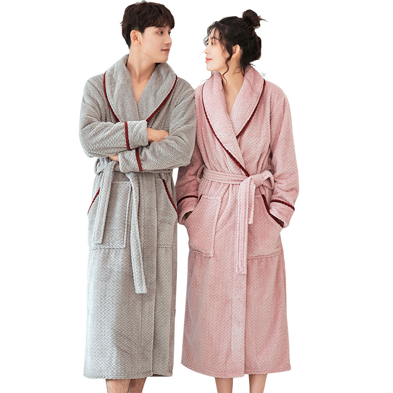 秋冬性感珊瑚绒加绒冬长款男睡袍 优美纺睡袍/浴袍
