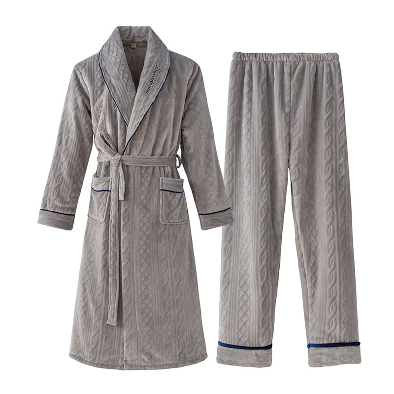 秋冬珊瑚绒长款加绒男士情侣女睡袍 优美纺睡袍/浴袍