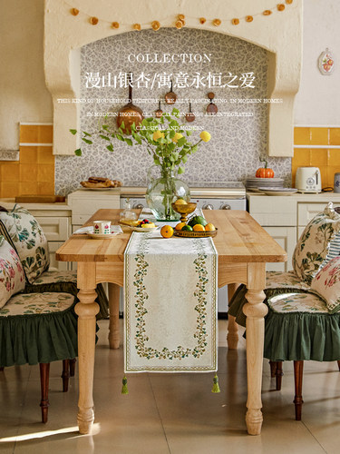 蜡笔派「山间银杏系列」桌旗餐桌布英式复古轻奢高端斗柜茶几盖布 - 图3