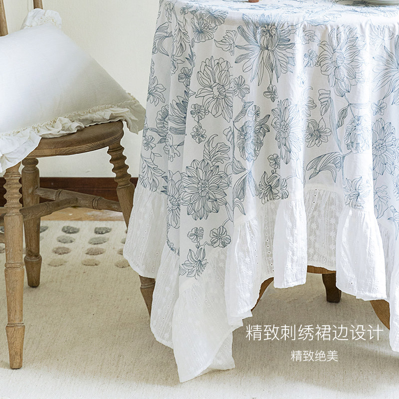 蜡笔派浮花桌布法式ins春夏圆桌布高级感田园刺绣荷叶边茶几盖布 蜡笔派家居旗舰店 淘优券