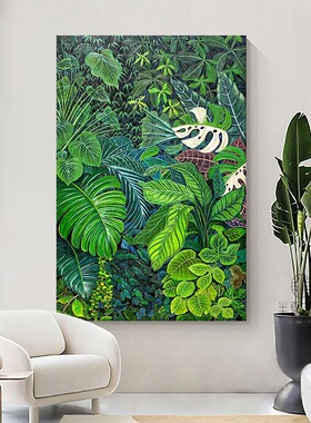 绿色热带植物手绘油画客