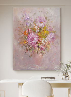 奶油风花卉纯手绘油画入