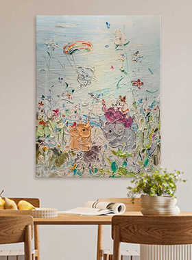 奶油风手绘油画小象花卉