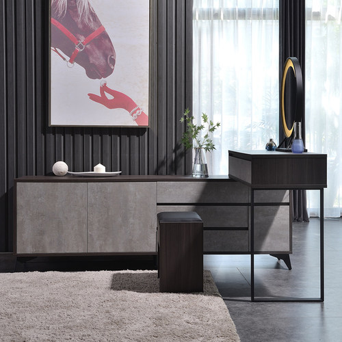 网红梳妆台现代简约卧室收纳柜电视柜化妆桌+LED灯连体电脑桌定制 - 图1