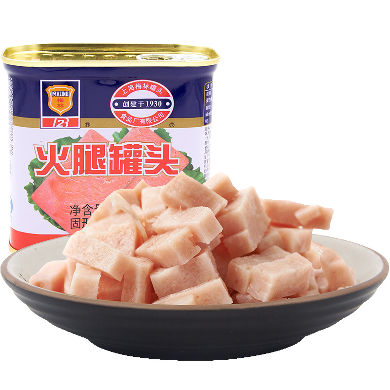 上海梅林火腿罐头340g猪肉熟速即食制品休闲螺蛳粉火锅 - 图0