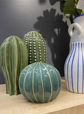 IKEA宜家国内代购 梵思吉装饰品3件套 绿色仙人掌仙人球装饰摆件