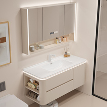 Cream Wind Ceramic Integrated Rounded Corner Bath Cabinet Combination Light Lavish Toilet Wash Basin Cabinet Washbasin Cabinet Wash table
