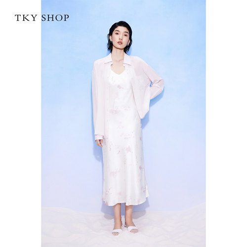 [100%桑蚕丝]TKY SHOP度假风真丝吊带连衣裙女高级质感漂亮长裙 - 图0